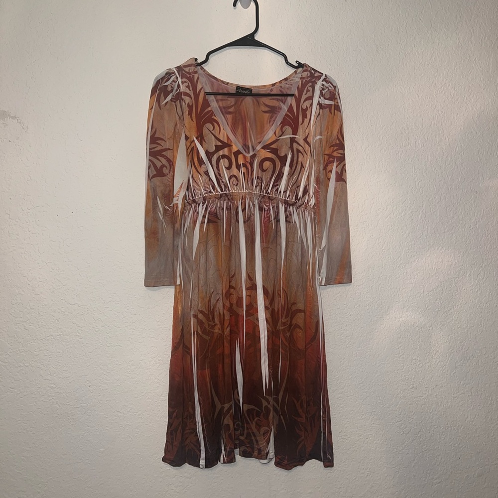 Ariella, brown flowy dress, size Small, runs large